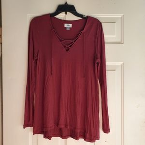 Maroon Lace Up Top